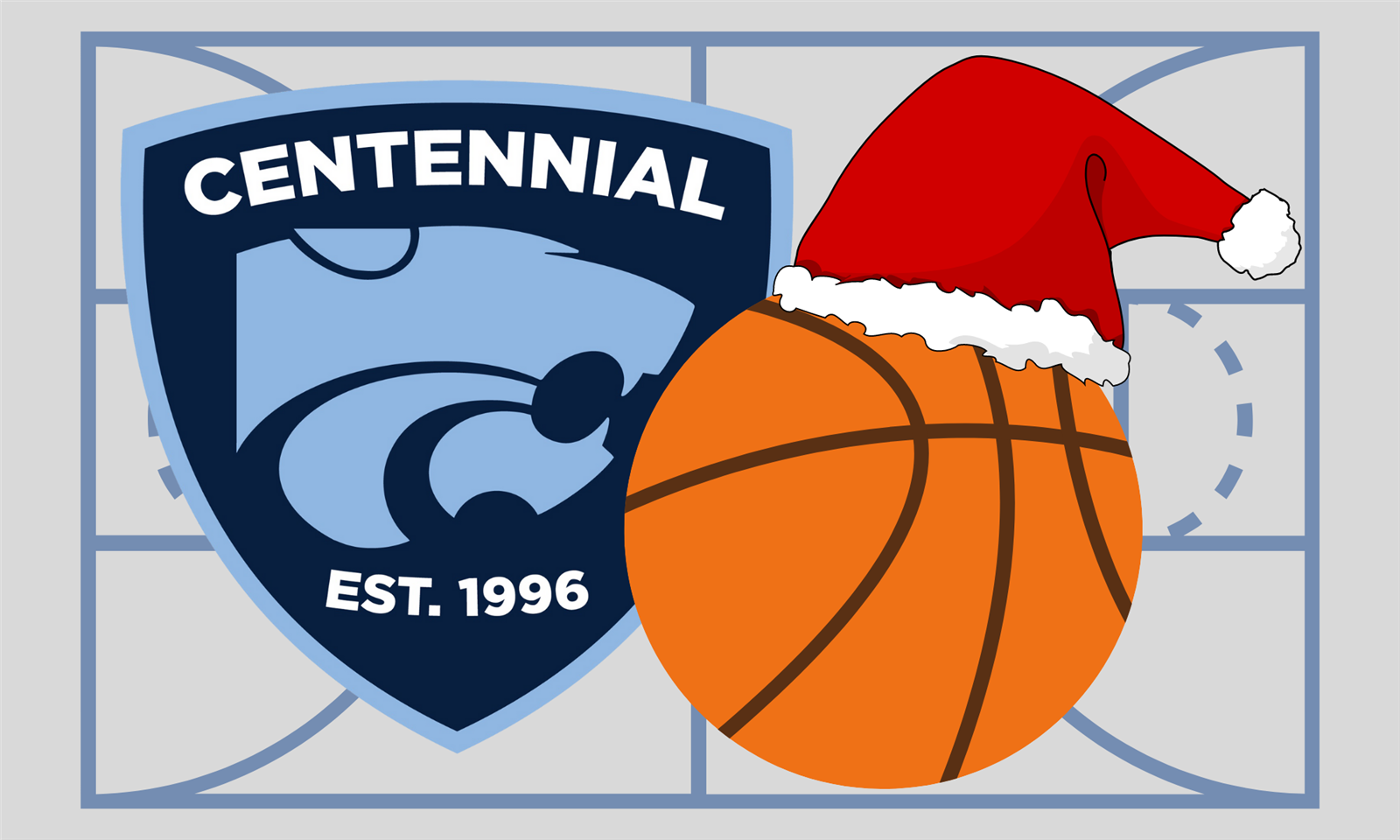 Centennial High logo and basketball with a Santa hat